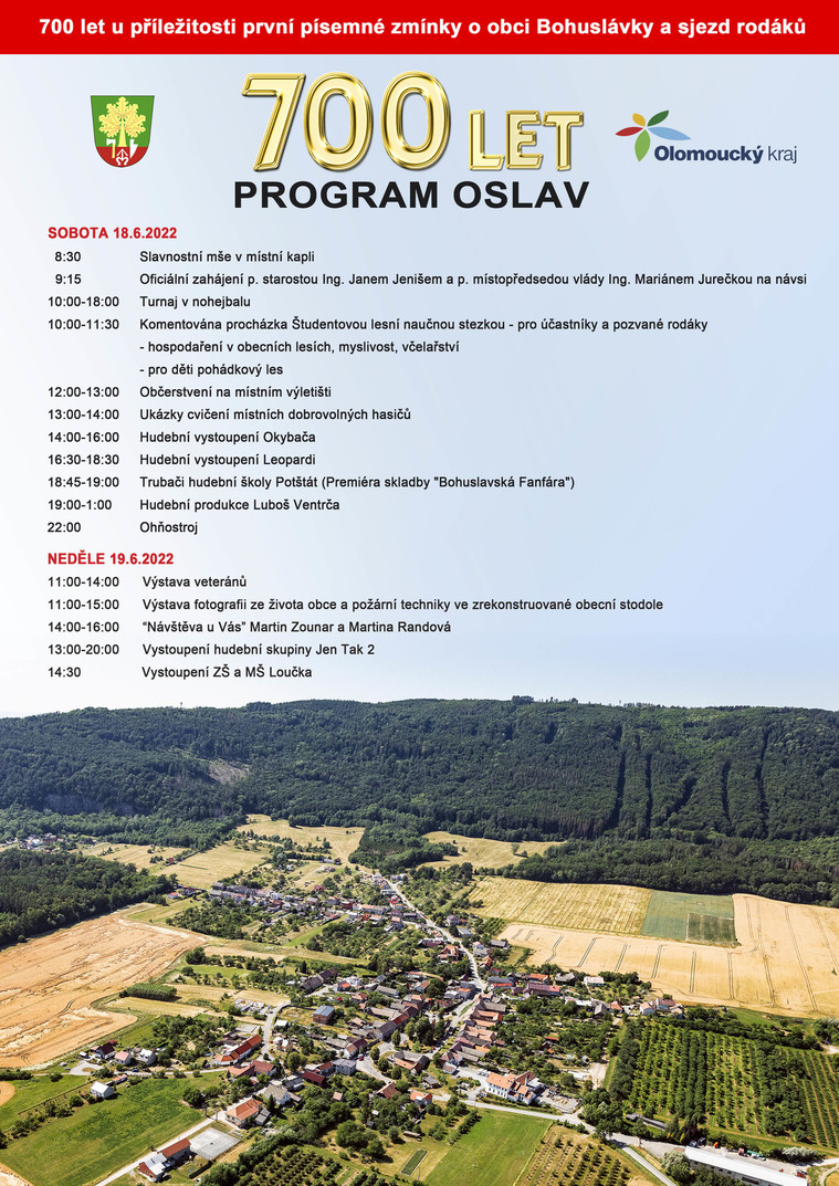 dne 18.-19.6.2022 oslavy 700 let obce Bohuslávky
